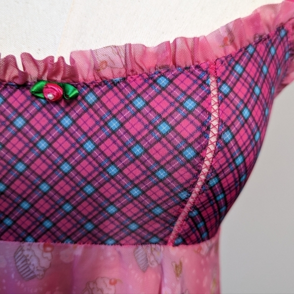 Y2K Victoria's Secret Cupcake Print Mesh Slip‎ Dress Lingerie Babydoll - Picture 8 of 12